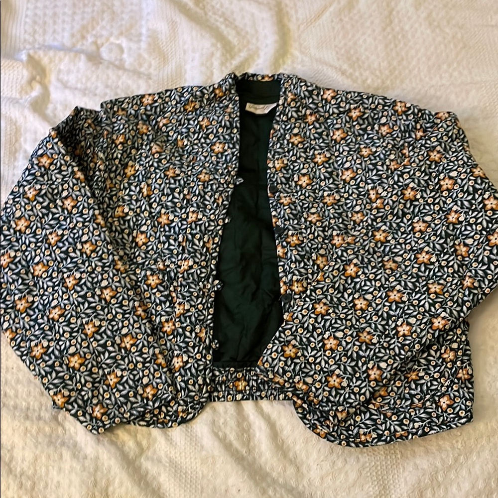Universal Thread Floral Bomber Jacket - Green and Orange